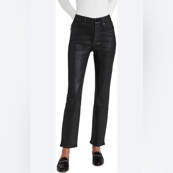 Good American Coated Black Slim Straight Jeans High Rise Pants 24 Night Out - Picture 2 of 15